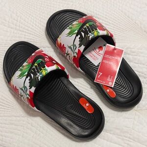 Nike Black and Red Floral Slides
